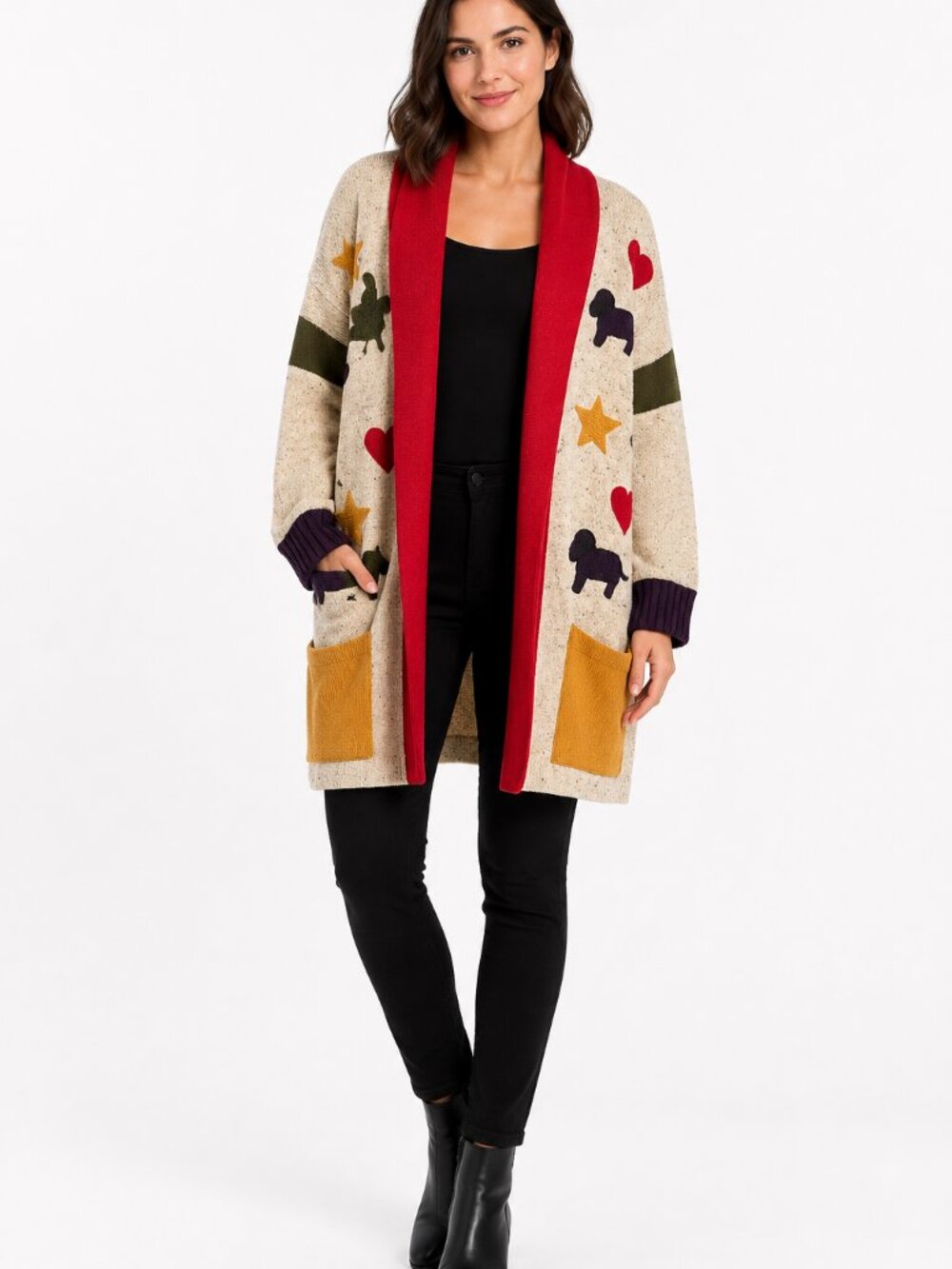 VTG JC De Castelbajac Italian Wool Cardigan Sweater Coat Novelty Applique Sz 42